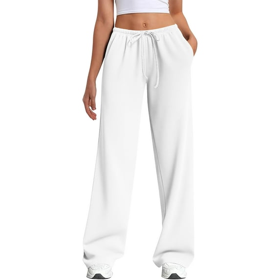 TEMOFON Sweatpants for Summer Womens Thin Sweat Pants Wide Leg Sweatpants Drawstring Elastic Low Waist Pants with Pockets
