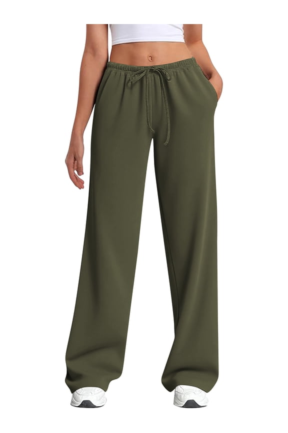 Womens Straight Leg Low rise Sweat Pants Wide Leg Sweatpants Drawstring Elastic Low Waist Pants with Pockets