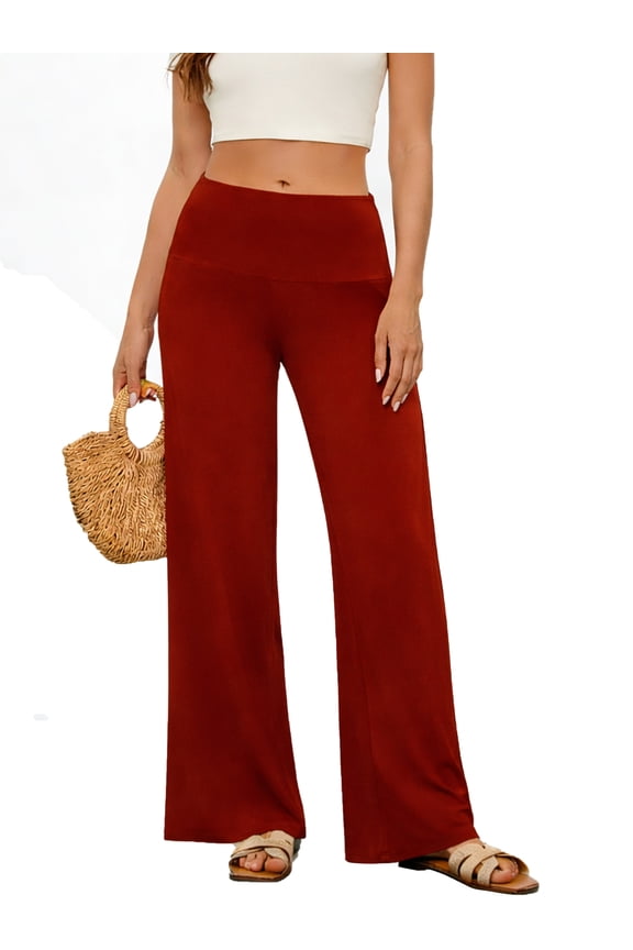 Womens Stretchy Wide Leg Palazzo Lounge Pants Casual Comfy High Waist Dress Pants Brickred