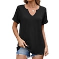 thumbnail image 1 of TEMOFON Womens Summer Tops Short Sleeve Black Shirts for Women Casual V Neck Tunic Tops for Women Loose Fit Ladies Knit Comfy T-shirts Size XL, 1 of 1
