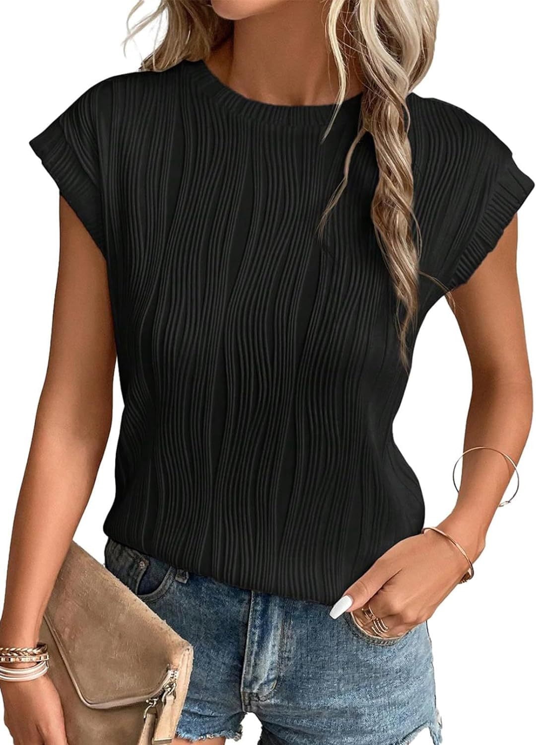 TEMOFON Womens Summer Tops Short Sleeve Shirts Casual Loose Tee Crew ...