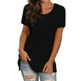 thumbnail image 1 of TEMOFON Womens Summer Tops Short Sleeve T Shirts Crew Neck Tee Loose Fit Black Shirt Side Split Casual Comfy Tunic Tops, 1 of 4