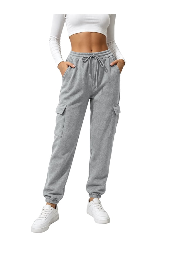 Womens Sweatpants Cargo Drawstring Joggers with Pockets Elastic Waistband Lounge Fall Pants for Women Winter Clothes Warm Trousers Grey XL