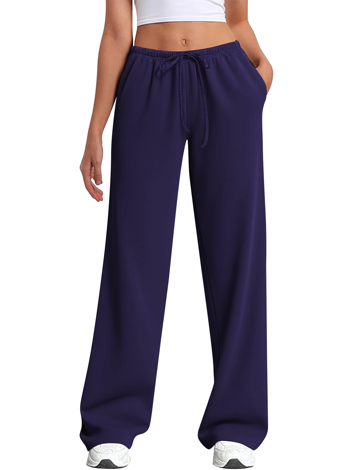 Walmart Black Friday Deals 2025 - TEMOFON Womens Sweatpants Drawstring Elastic Low Waist Pants Straight Leg Low Rise Sweatpants Blue Sweatpants with Pockets