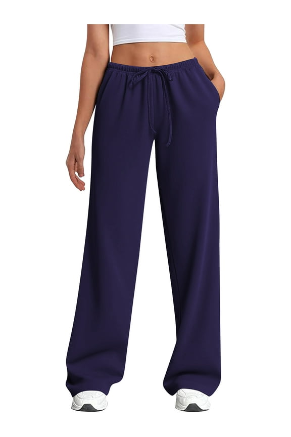 Womens Sweatpants Drawstring Elastic Low Waist Pants Straight Leg Low Rise Sweatpants Blue Sweatpants with Pockets