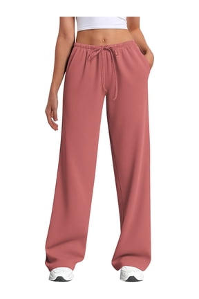 Womens Straight Leg Low rise Sweat Pants Wide Leg Sweatpants Drawstring Elastic Low Waist Pants with Pockets