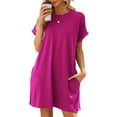 thumbnail image 1 of TEMOFON Womens T Shirt Dresses Short Sleeve Loose Tunic Tops with Pocket Casual Swing Basic Dress Dressy Fashion Womens Clothes Vacation Holiday Summer Sundress Solid Color Pink Size XL, 1 of 8