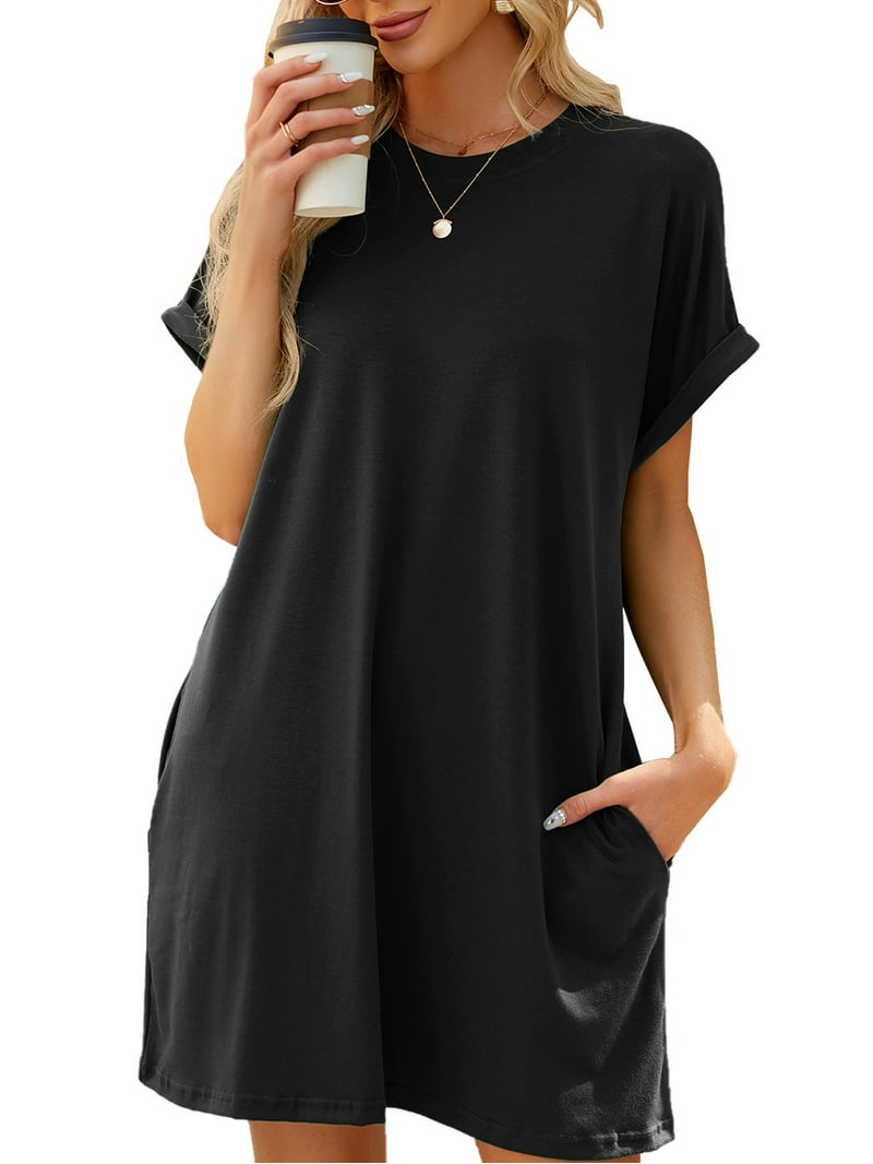 Temofon Women's T-Shirt Dress, Summer Short Sleeve Tunic with - Main Image