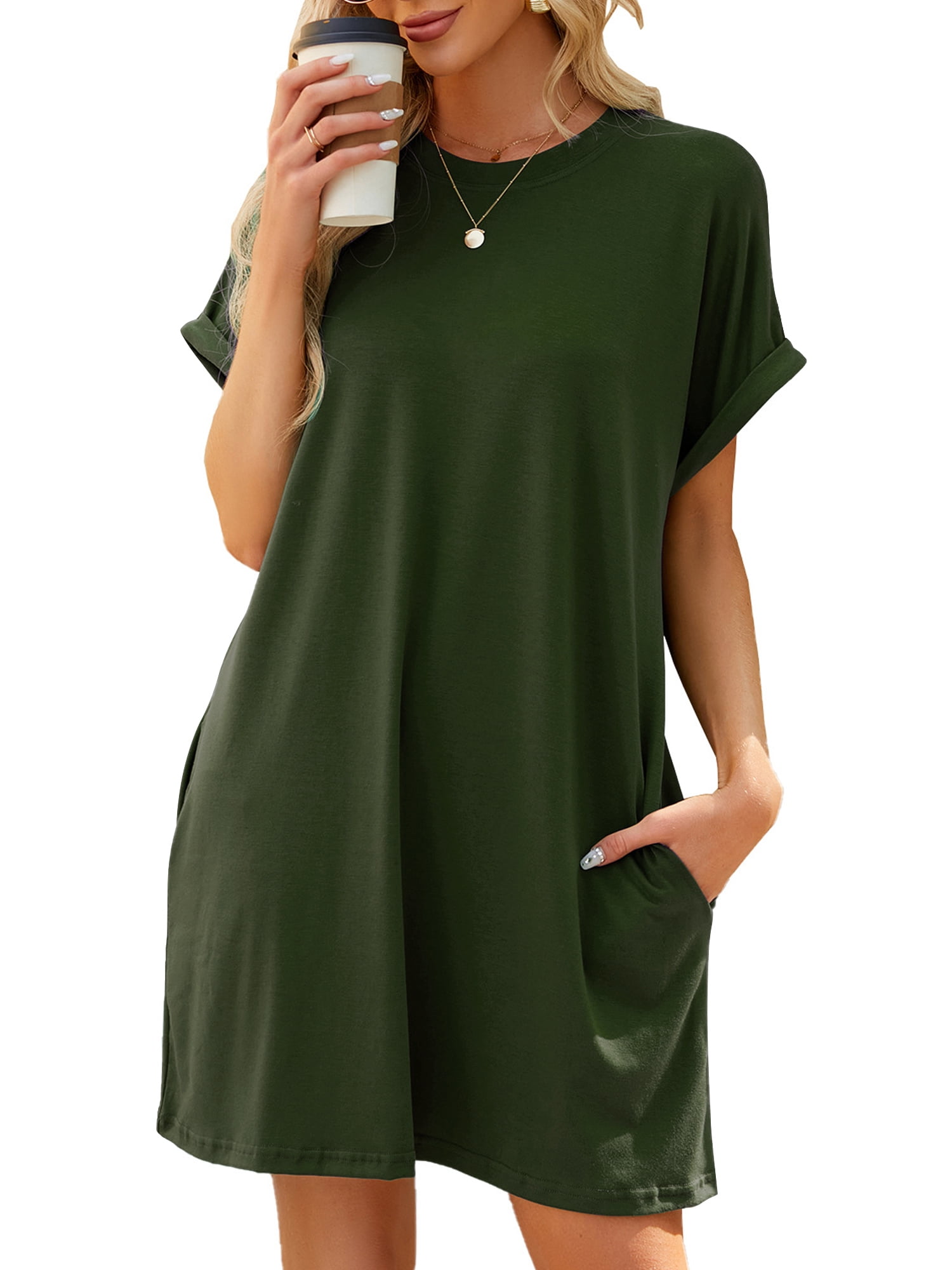 army green t shirt dress 2-Way Short Sleeve Shirt Dress in Army Green // PerfectDD Army Green / XS