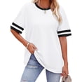 thumbnail image 1 of TEMOFON Womens T Shirts Summer Crew Neck Color Block Short Sleeve Shirts for Women Casual Loose Fit Basic Tops White XL, 1 of 8