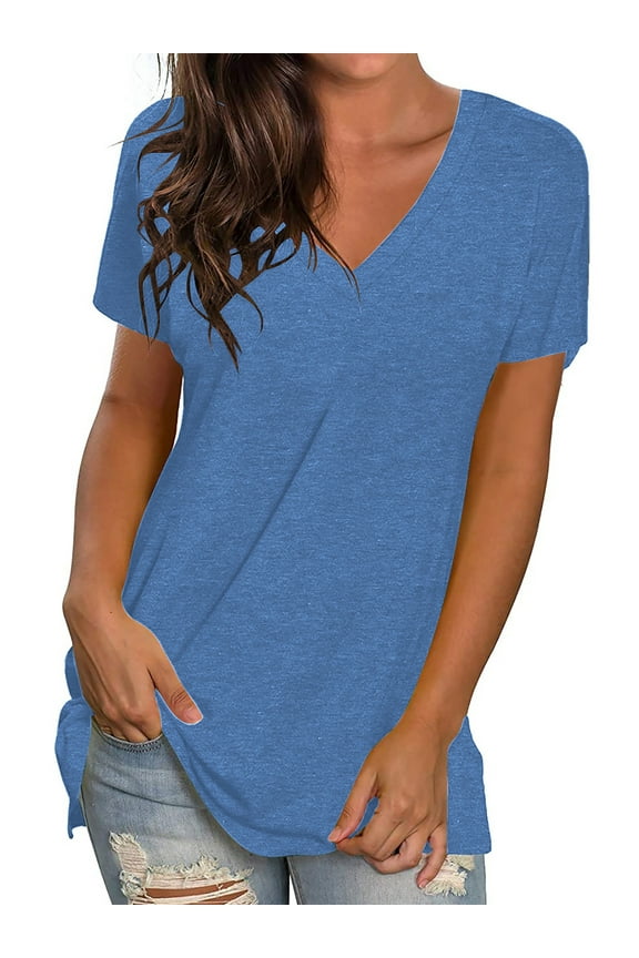 Womens T-Shirts Summer Short Sleeve Blouses Comfy Fashion V Neck Tops Trendy Loose T-Shirts for Women