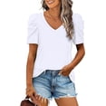 thumbnail image 1 of TEMOFON Womens T shirts V neck Puff Sleeve Tops Casual 2024 summer short sleeve Oversized plus shirts for women white XL, 1 of 1