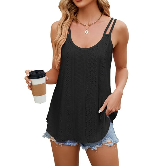 TEMOFON Womens Tank Tops Backless Vest Summer Loose Fit Scoop Neck Shirts Ladies Casual Black Sling Top Woman 2024