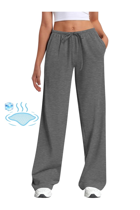 Womens Thin Sweatpants Wide Leg Sweatpants for Summer Drawstring Elastic Low Waist Pants with Pockets