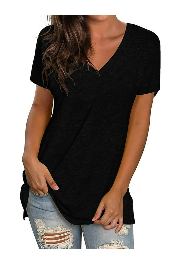 Shirts for Women Summer Short Sleeve Tunic Tops Casual V Neck Dressy T-Shirt Comfy Loose Blouses