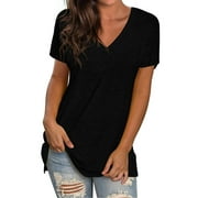 TEMOFON Shirts for Women Summer Short Sleeve Tunic Tops Casual V Neck Dressy T Shirt Comfy Loose Blouses