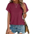 thumbnail image 1 of TEMOFON Womens Tops Dressy Blouses Crew Neck Short Sleeve Tunic Tops Casual Shirts for Womens Clothes Summer Trendy Eyelet Curved Hem Tunic Tops T Shirts, 1 of 9