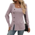 thumbnail image 1 of SHIBEVER Long Sleeve Shirts for Women Sweaters Square Neck Lightweight Fall Winter Sweaters for Women Shirts Casual Knit Ribbed Blouse Trendy Button Tunic Tops, 1 of 5