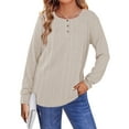thumbnail image 1 of TEMOFON Womens Tops Fall Long Sleeve Button Henley Shirts Soft Lightweight Sweaters Casual Loose Crew Neck Tunic Tops L, 1 of 9