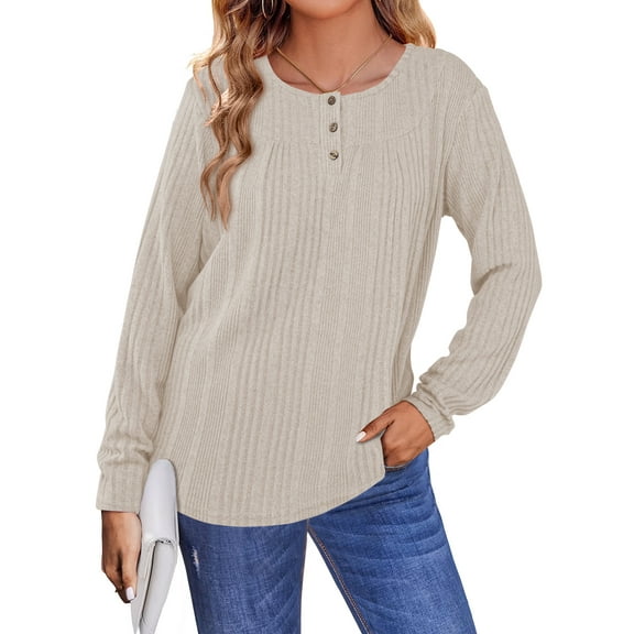 TEMOFON Womens Tops Fall Long Sleeve Button Henley Shirts Soft Lightweight Sweaters Casual Loose Crew Neck Tunic Tops XL