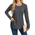 thumbnail image 1 of TEMOFON Womens Tops Long Sleeve Waffle Knit Side Slit Shirts for Women Crew Neck Casual Loose Fit Pullover Tunic Tops L, 1 of 8
