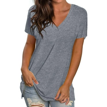 TEMOFON Womens Tops Summer Casual V Neck Short Sleeve Shirt for Woman Summer Fashion Tshirts Loose Tunic Top Tee