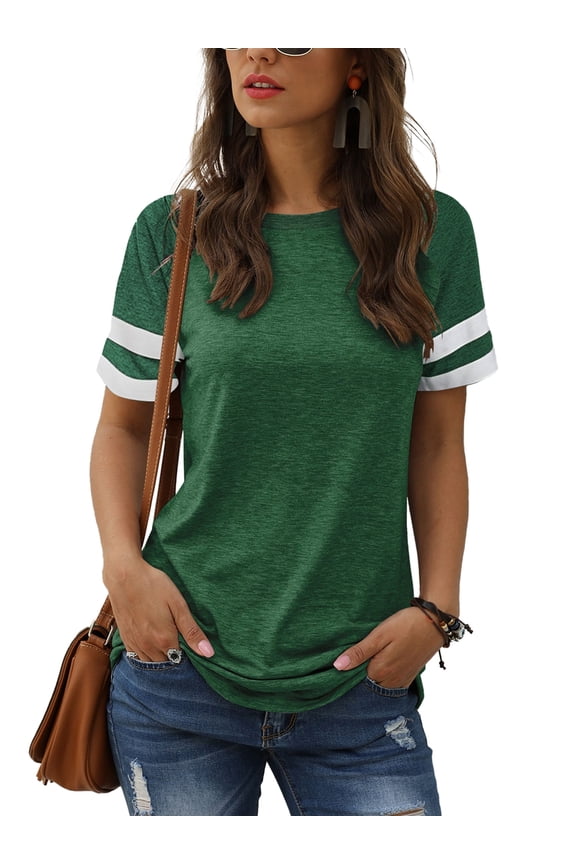 Womens Tops Summer Crewneck Tshirts Striped Short Sleeve Blouse Loose Casual Tunic Tops Green Tees 2025