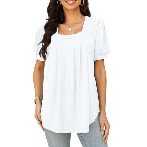 TEMOFON Womens Tops Summer Dressy Casual Square Neck Tshirts Puff Short Sleeve Shirts Fashion Summer Tops Blouses Clothes