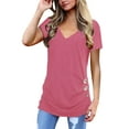thumbnail image 1 of TEMOFON Womens Tops Trendy Business Short Sleeve T Shirts for Women Loose Fitting Cute Pink Tee V Neck Solid Blouses, 1 of 6