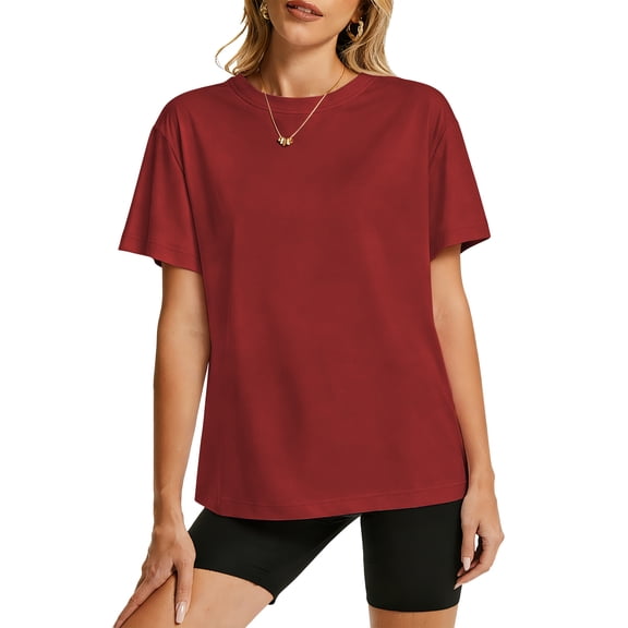 TEMOFON Womens Tshirts Solid 100% Cotton Crew Neck Shirts for Women Summer Casual Short Sleeve Soft Basic Tees L