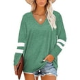 thumbnail image 1 of TEMOFON Womens Tunic Tops Color Block V Neck Shirts Casual Long Sleeve T Shirt Soft Sweatshirts for Women Fall Tops Pullover Lightweight Loose Blouses Green Tees Size L, 1 of 8