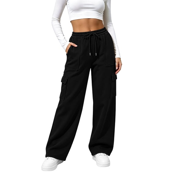 TEMOFON Womens Wide Leg Sweatpants High Waisted Baggy Cargo Pants Fashion Drawstring Athletic Joggers with pockets