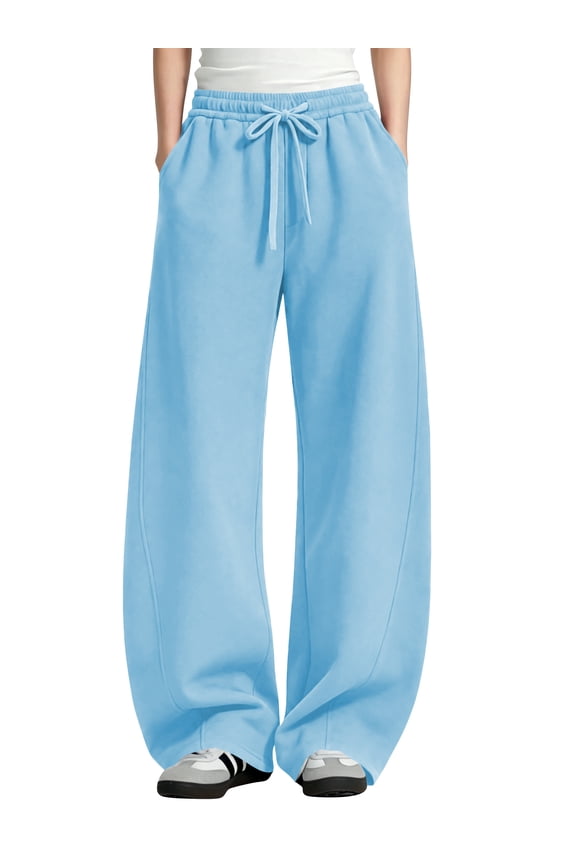 Womens Wide Leg Sweatpants High Waisted Baggy Drawstring Joggers Barrel Sweat Pants with Pockets