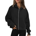 thumbnail image 1 of TEMOFON Womens Sweatshirts Zip Up Cropped Long Sleeve Stand Collar Fleece Hoodie with Pockets Fall Casual Sports Tops L, 1 of 10