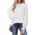 thumbnail image 1 of TEMOFON Womens blouse Long Sleeve shirts fall tops Crew Neck Ruffle Lantern Sleeve 2024 fall Casual Loose Smocked Cuffs Blouse T Shirts white, 1 of 4