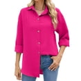 thumbnail image 1 of TEMOFON Womens long sleeve shirt Work Blouse Pleated Button Down Textured Solid color Casual Loose Collared Blouse Tops rose xl, 1 of 4