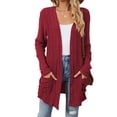 thumbnail image 1 of TEMOFON womens Dressy Tops New Solid Colour Pit Stripe Brushed Pocket Cardigan Long Sleeve Mid Length Coarse Sweater, 1 of 1