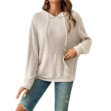 TEMOFON Women Hoodies Sweatshirt Long Sleeve Drawstring Casual Loose Pullover Tops Sport Athletic Sweatshirts with Pockets Almond XL