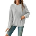 thumbnail image 1 of TEMOFON Women Hoodies Long Sleeve Drawstring Pullover Tops Basic Loose Hooded Sweatshirt with Pocket Gray XL, 1 of 4