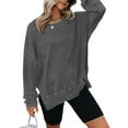 thumbnail image 1 of TEMOFON Womens Long Sleeve Tops Oversized Sweatshirts Waffle Knit Crew Neck Fashion Side Slits Casual Pullover Gray, 1 of 10