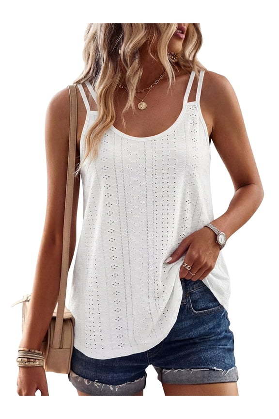 womens tank tops White Eyelet Tank Tops Women Swing Vest Basic Spaghetti Strap Cropped Sleeveless Boho Camisole Tank Tops for Women 2026