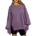 thumbnail image 1 of TEMOFON Sweatshirt for Women Crewneck Long Sleeve Hoodies Side Slit Casual Loose Slouchy Pullover Top Purple, 1 of 5