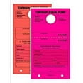 thumbnail image 1 of TEMPORARY PARKING PERMIT - Mirror Hang Tags, Numbered with Tear-Off Stub, 7-3/4" x 4-1/4", Bright Fluorescent Pink and Red, 50 Per Pack - Double-Pack (100 Tags), 1 of 1
