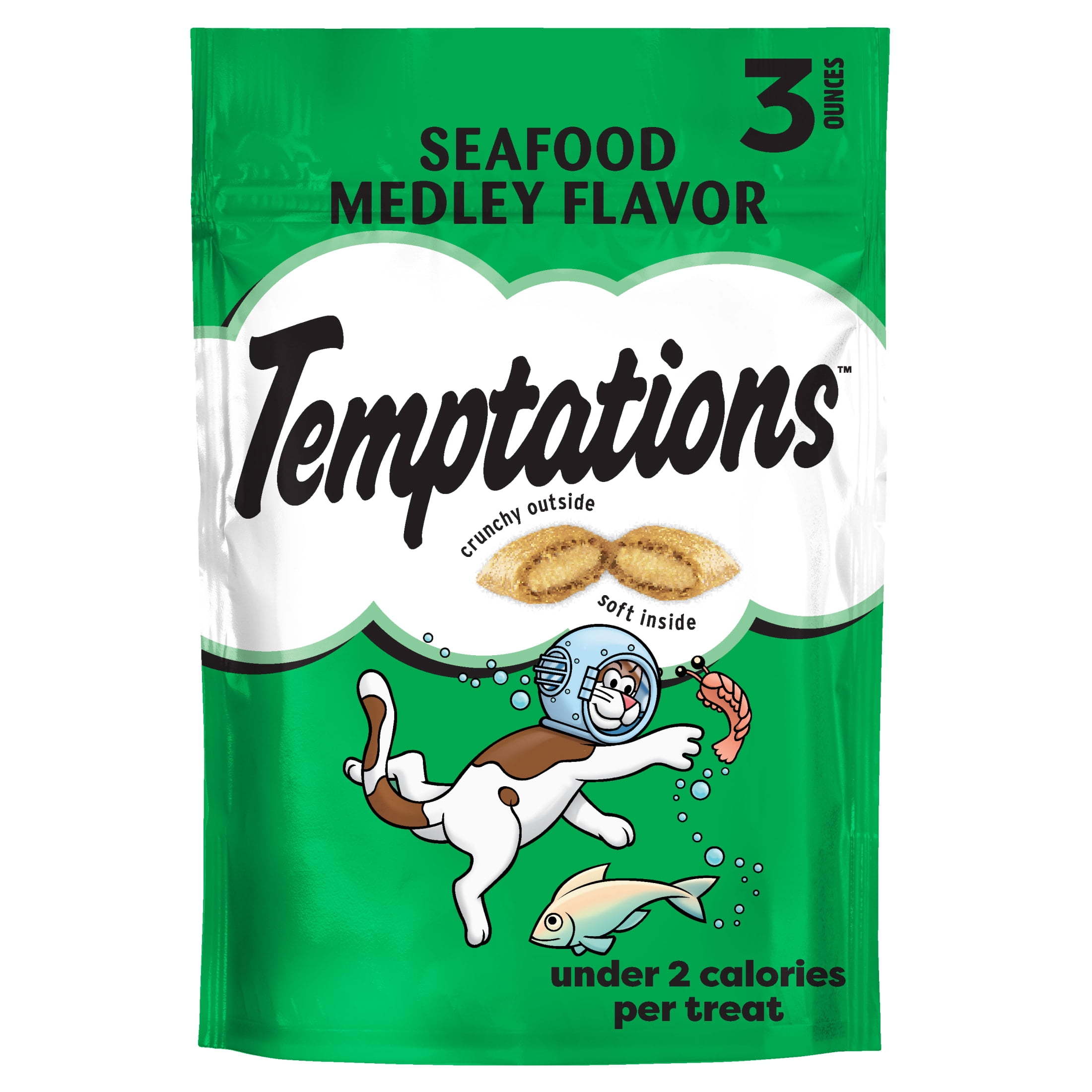 Temptations Cat Treats, Classic Crunchy and Soft Cat Treats, Seafood Medley Flavor, 3 oz. Pouch
