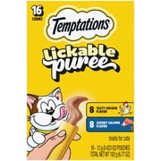 Temptations Creamy Puree Salmon and Chicken Flavor Crunchy Treats for Cats, 6.7 oz Pouches 16 Pack