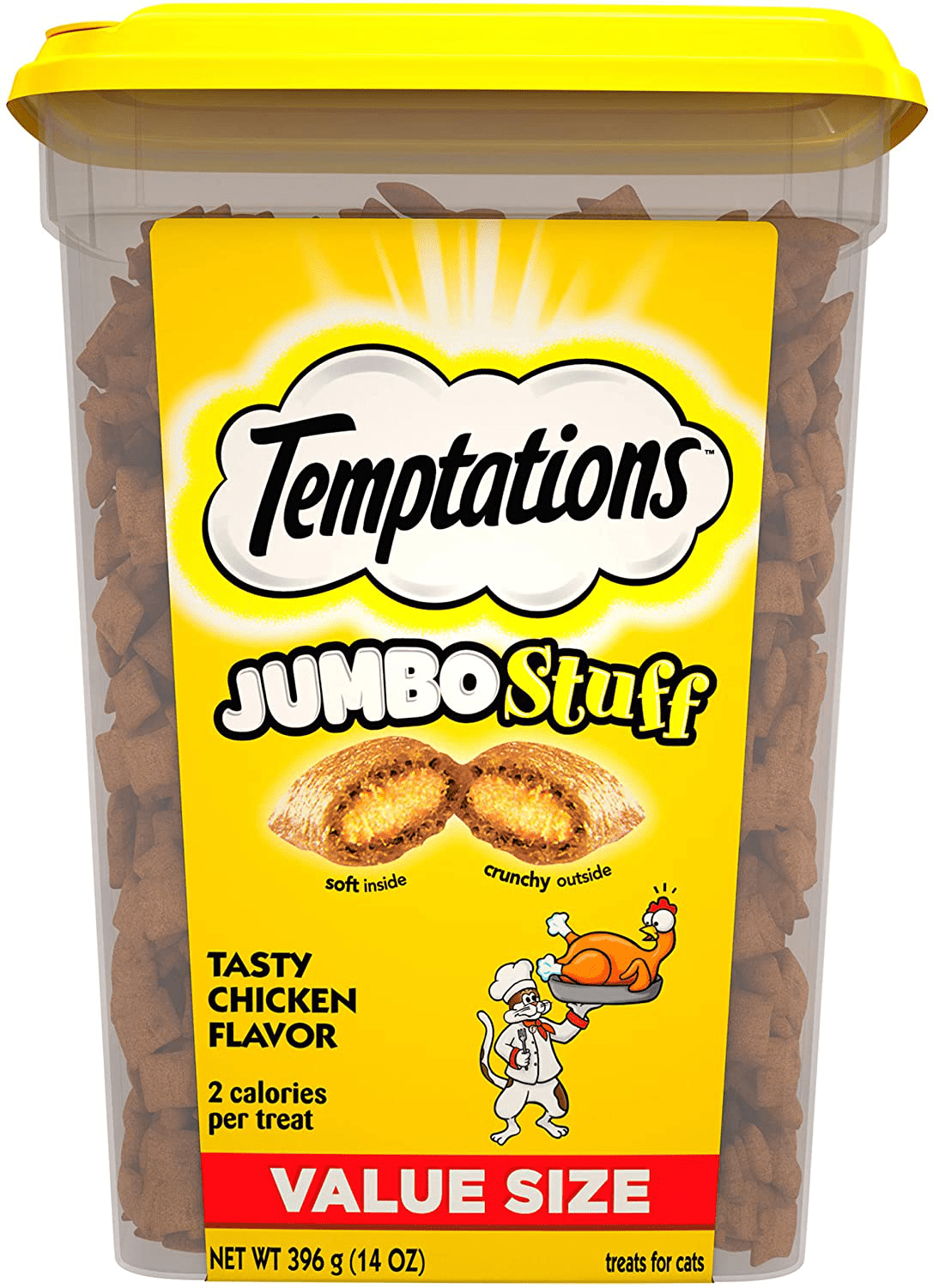 TEMPTATIONS Jumbo Stuff Crunchy and Soft Cat Treats, 14 oz. Tub