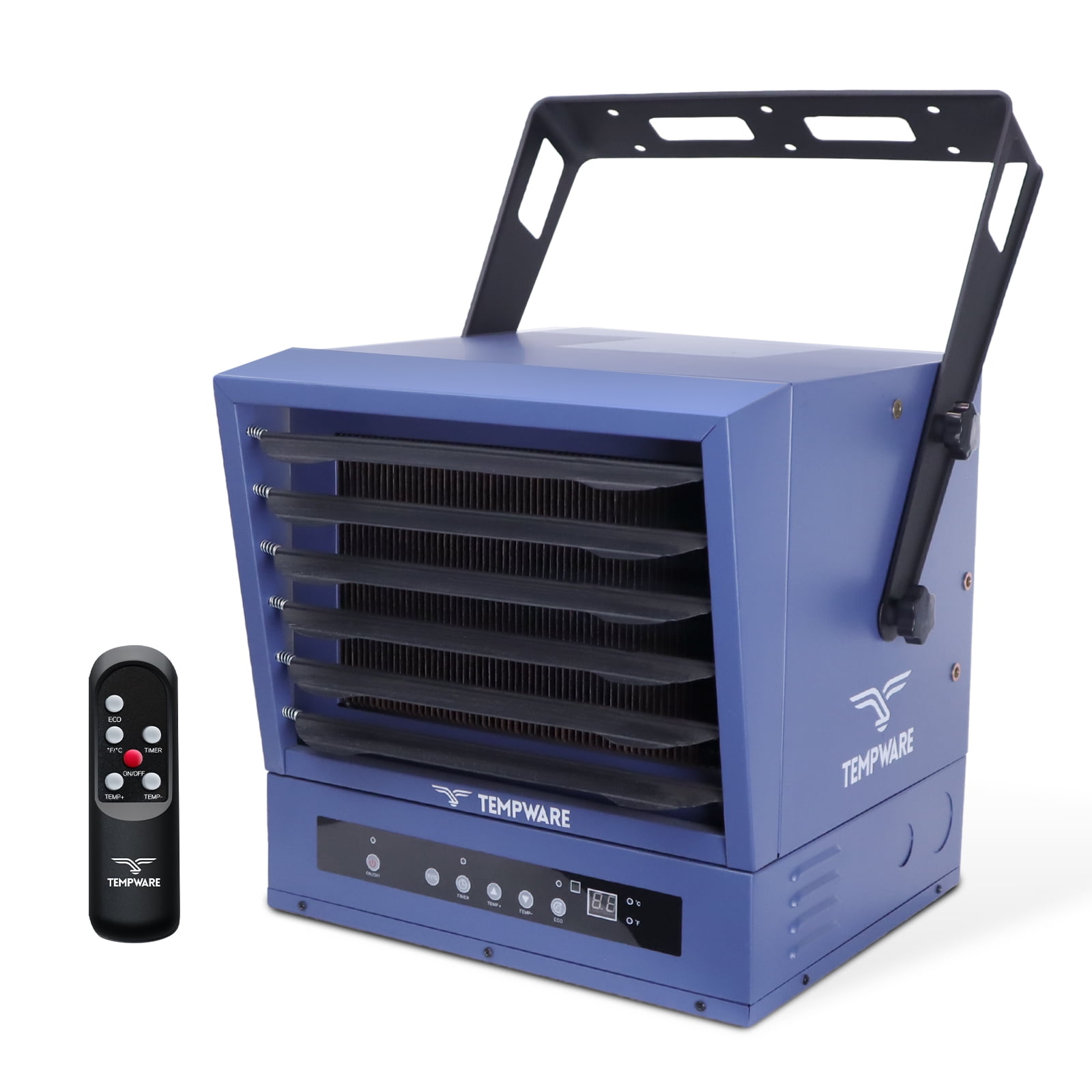 10000W 240V Electric Garage Heater with Remote, Fan-Forced Ceiling Mount Shop Heater with Digital Thermostat, Hardwired Heater with 12-Hour Timer for Workshop, Blue