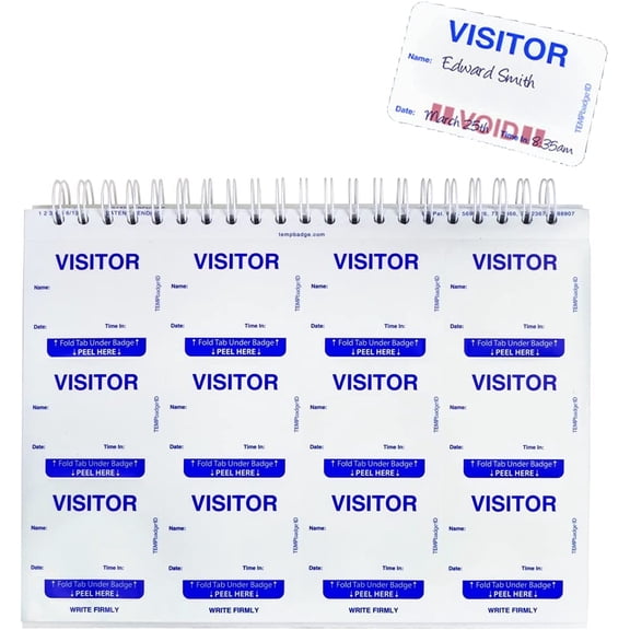 TEMPbadge Giant Sign in Visitor Badge Log Book (480 Badges) One Day Self Expiring - Security Name Tag Stickers - Easy Guest Management/Registry System for School & Business by Specialist ID