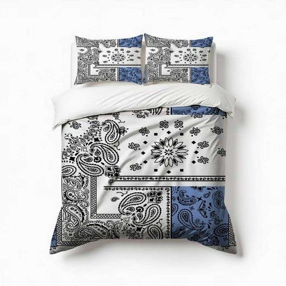 TEMU Bandana Paisley Patchwork Seamless Pattern Bedding Set 3 Pcs Soft Microfiber Quilt Cover For Bedroom Decor, Comforter Cover With 2 Pillowcase