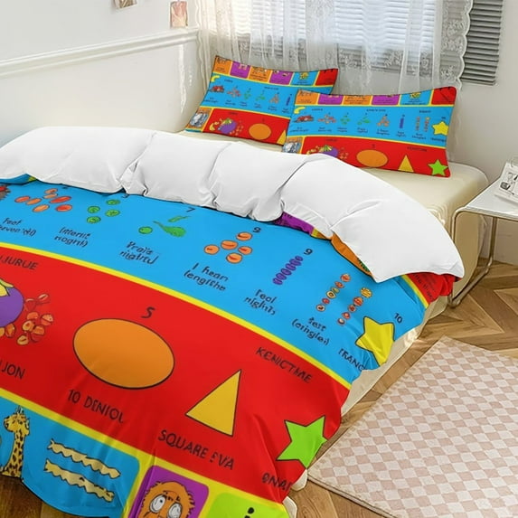 TEMU Colorful Kids Learning Chart Bedding Set Couple Bedclothes Pillowcase Customized Home Textiles Bed Set for Bedroom Decoration